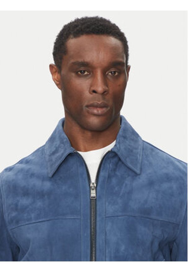 BOSS Kurtka skórzana H-Malbano5 50528014 Niebieski Regular Fit. Kolor: niebieski. Materiał: skóra