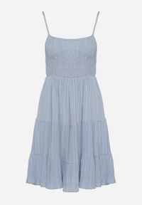 Born2be - Niebieska Rozkloszowana Sukienka na Ramiączkach z Gumkami w Talii Ageridia. Kolor: niebieski. Długość rękawa: na ramiączkach. Styl: elegancki #7