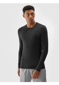 4f - 4F Longsleeve treningowy szybkoschnący męski - czarny M. Kolor: czarny. Materiał: dzianina, włókno, poliester, materiał, elastan. Długość rękawa: długi rękaw. Długość: długie. Wzór: gładki, ze splotem, jednolity. Styl: klasyczny, sportowy. Sport: fitness