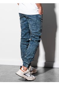 Ombre Clothing - Spodnie męskie jeansowe joggery P933 - ciemnoniebieskie - XL. Okazja: na co dzień. Kolor: niebieski. Materiał: jeans. Wzór: gładki. Styl: casual #3