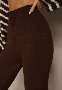 Renee - Brązowe Dzianinowe Spodnie Wide Leg z Ociepleniem Miosea. Okazja: do domu, na spacer, na co dzień. Kolor: brązowy. Materiał: dzianina. Styl: casual, elegancki #4