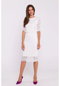 Stylove - Elegancka ołówkowa dwuczęściowa sukienka koronkowa ecru. Materiał: koronka. Typ sukienki: ołówkowe. Styl: elegancki