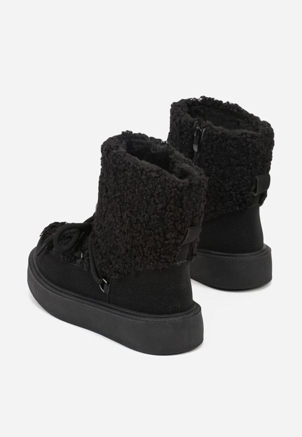 Renee - Czarne Śniegowce z Futerkiem Typu Teddy Allere. Okazja: na co dzień. Kolor: czarny. Materiał: futro. Sezon: zima. Styl: casual