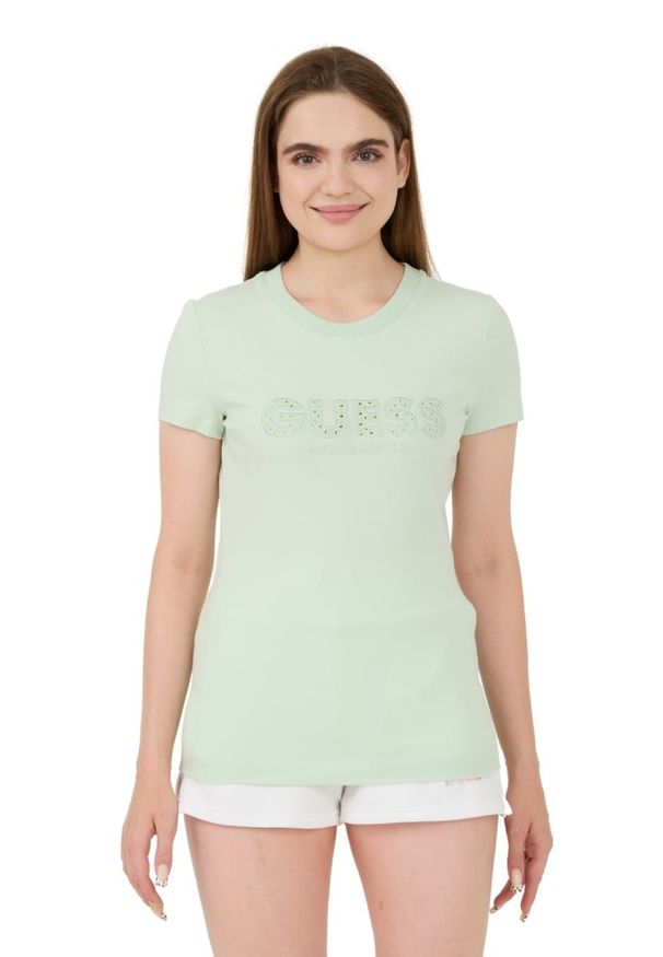 Guess - GUESS Zielony damski t-shirt Sangallo Tee, Rozmiar M. Kolor: zielony