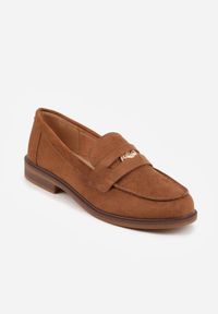 Born2be - Brązowe Mokasyny VICES z Wkładką ze Skóry Naturalnej i Metaliczną Aplikacją Nanora. Nosek buta: okrągły. Kolor: brązowy. Materiał: skóra. Wzór: aplikacja. Obcas: na obcasie. Styl: klasyczny. Wysokość obcasa: niski #8