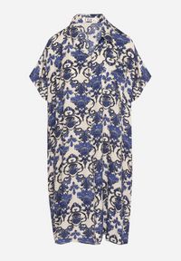 Born2be - Granatowa Pudełkowa Sukienka Koszulowa z Wiskozy w Ornamentalny Print Vanisse. Okazja: na co dzień. Kolor: niebieski. Materiał: wiskoza. Długość rękawa: krótki rękaw. Wzór: nadruk. Sezon: wiosna, lato. Typ sukienki: koszulowe. Styl: casual #4