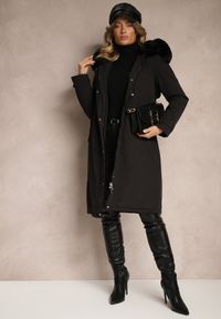 Renee - Czarna Długa Kurtka o Fasonie Parki z Futerkiem Edelais. Okazja: na co dzień. Kolor: czarny. Materiał: futro. Długość: długie. Styl: elegancki, casual #3