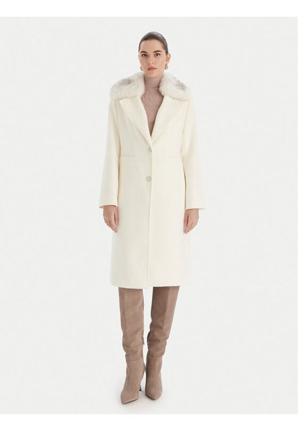 Guess Płaszcz wełniany W5BL19 W2642 Écru Regular Fit. Materiał: syntetyk