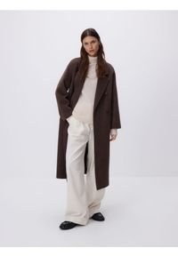Reserved - Płaszcz handmade z wełną - ciemnobrązowy. Kolor: brązowy. Materiał: wełna