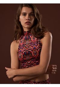 Sinsay - Crop top ze wzorem - wielobarwny. Materiał: materiał, włókno. Styl: retro