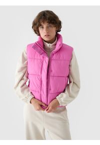 4f - 4F Bezrękawnik puchowy z wypełnieniem syntetycznym damski - różowy XXL. Okazja: na co dzień. Typ kołnierza: kołnierzyk stójkowy. Kolor: różowy. Materiał: puch, syntetyk. Długość rękawa: bez rękawów. Długość: długie. Styl: casual, sportowy, klasyczny #1
