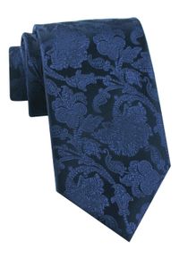 Krawat Męski - Chattier - Odcienie Granatu, Duży Wzór w Kwiaty. Kolor: niebieski. Materiał: tkanina. Wzór: kwiaty. Styl: klasyczny, wizytowy, elegancki
