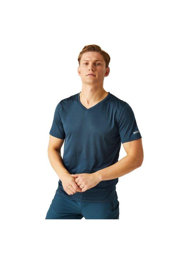 Regatta - Koszulka trekkingowa męska REGATTA Fingal V-Neck. Kolor: niebieski. Sport: turystyka piesza
