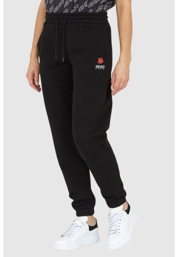 Kenzo - KENZO Czarne spodnie dresowe damskie z kwiatkiem, Rozmiar XS. Kolor: czarny. Materiał: dresówka. Wzór: kwiaty. Sport: bieganie
