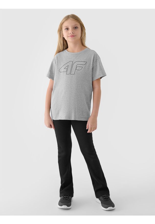 4f - 4F T-shirt oversize z nadrukiem dziewczęcy - szary 164 (13-14 lat). Okazja: na co dzień. Kolor: szary. Materiał: dzianina, bawełna, jersey. Wzór: nadruk. Sezon: lato. Styl: klasyczny, sportowy, casual
