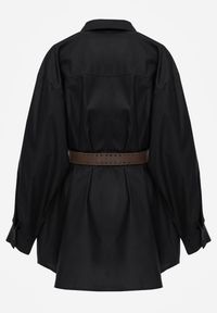 Renee - Czarna Bawełniano-Wiskozowa Koszula o Długim Kroju Oversize z Paskiem Tethys. Okazja: na co dzień. Typ kołnierza: kołnierzyk klasyczny. Kolor: czarny. Materiał: wiskoza, bawełna. Długość: długie. Styl: casual, klasyczny #8