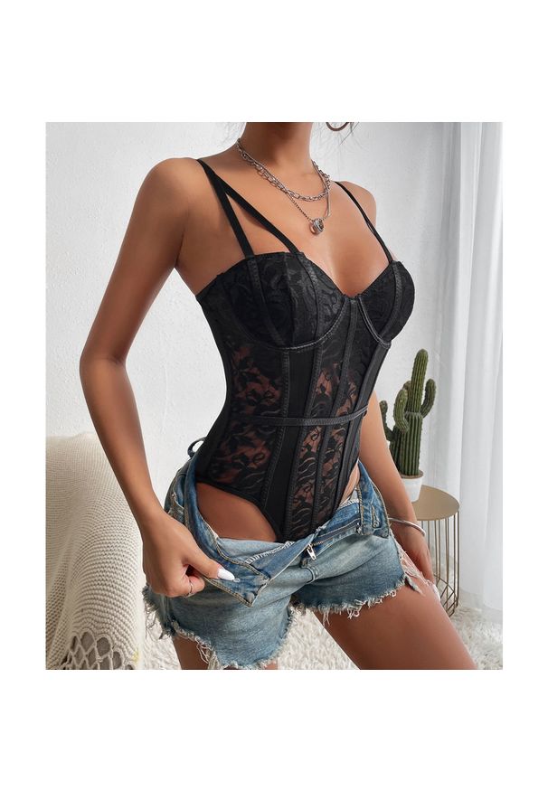 Intica - Body z haftem na romantyczne wieczory Tabatha. Kolor: brązowy. Materiał: materiał. Wzór: haft