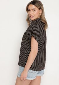 Born2be - Czarna Koszula w Paski z Kołnierzem Vimere. Kolor: czarny. Wzór: paski #7