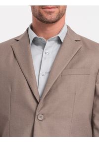 Ombre Clothing - Męska klasyczna marynarka z kieszenią na poszetkę - beżowa V3 - Rozmiar: M. Kolor: beżowy. Materiał: poliester. Styl: klasyczny #7