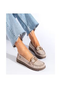 Goodin Beżowe mokasyny damskie zamszowe beżowy. Kolor: beżowy. Materiał: zamsz #3