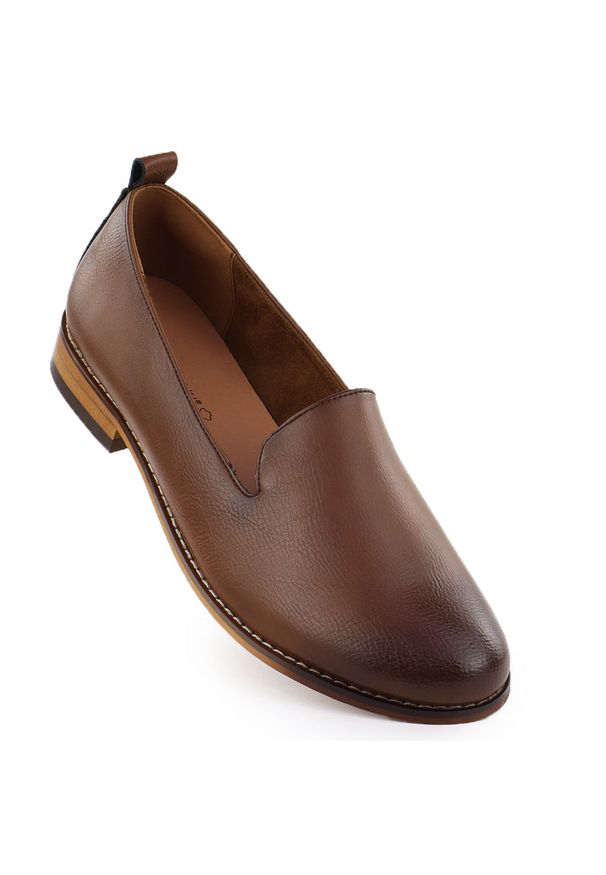 POTOCKI - Półbuty damskie lordsy brązowe Potocki 19337. Kolor: brązowy. Materiał: skóra ekologiczna. Obcas: na obcasie. Wysokość obcasa: średni