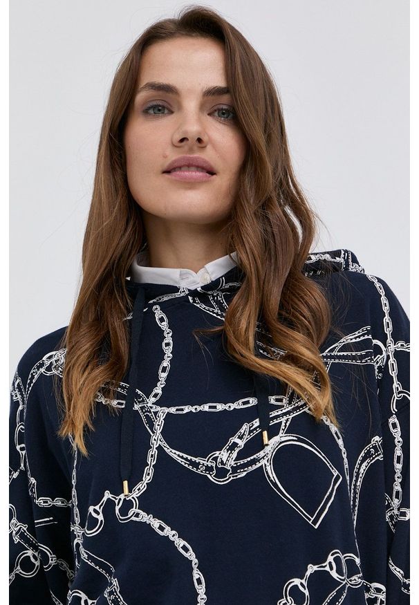 Lauren Ralph Lauren - Bluza. Okazja: na co dzień. Typ kołnierza: kaptur. Kolor: niebieski. Materiał: dzianina. Długość rękawa: długi rękaw. Długość: długie. Wzór: nadruk. Styl: casual