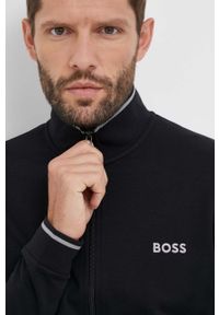 BOSS bluza męska kolor czarny z aplikacją. Okazja: na co dzień. Kolor: czarny. Materiał: materiał. Wzór: aplikacja. Styl: casual