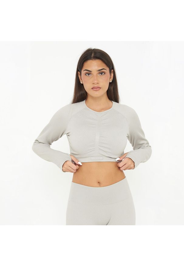 LEGEA - Koszulka Crop Top treningowa IMALA długie rękawy. Kolor: szary. Materiał: nylon, elastan. Długość rękawa: długi rękaw. Długość: długie