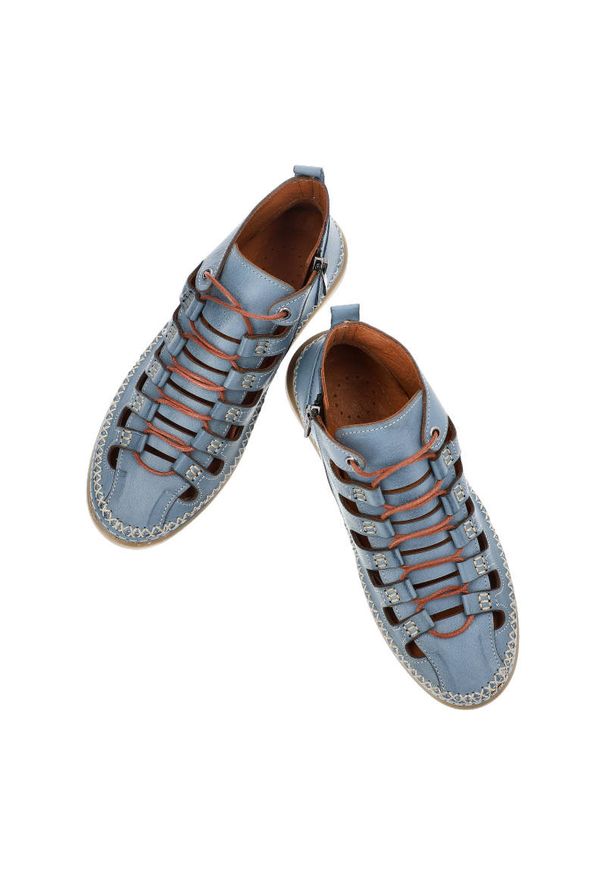 Niebieskie Botki Artiker Damskie Stylowe Obuwie. Kolor: niebieski. Materiał: skóra. Szerokość cholewki: normalna. Sezon: wiosna, lato. Styl: elegancki