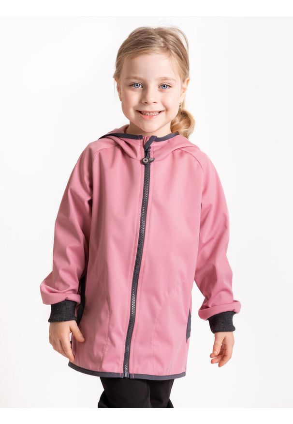 UNUO - Kurtka softshellowa dziecięca bez ocieplenia elastyczna Basic, stary róż. Kolor: różowy. Materiał: softshell. Sezon: lato, jesień, wiosna. Styl: retro