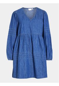 Vila Sukienka jeansowa Rowie 14091978 Niebieski Relaxed Fit. Kolor: niebieski. Materiał: bawełna