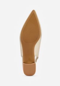 Born2be - Złote Sandały Slingback Vices na Słupku Zdobione Perforacją Telanisia. Okazja: na co dzień. Nosek buta: szpiczasty. Kolor: złoty. Materiał: jeans. Wzór: aplikacja. Obcas: na słupku. Styl: casual, elegancki #8