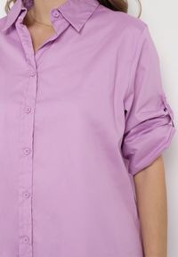 Born2be - Fioletowa Klasyczna Koszula z Bawełny Oversize Heriadie. Kolor: fioletowy. Materiał: bawełna. Styl: klasyczny