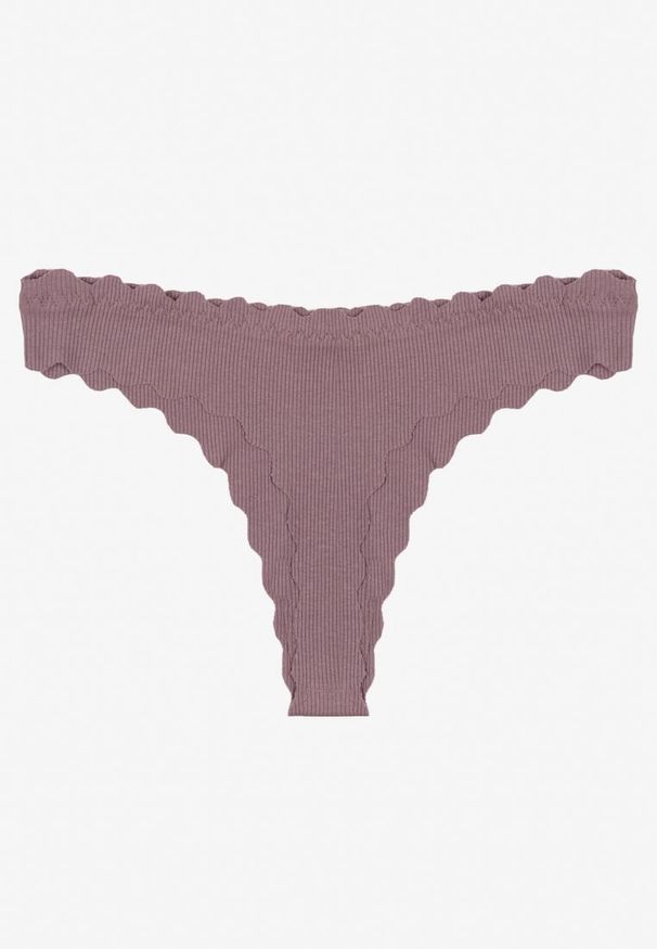 Born2be - Fioletowe Bawełniane Majtki Stringi z Prążkowanej Tkaniny Eziane. Kolor: fioletowy. Materiał: tkanina, bawełna, prążkowany