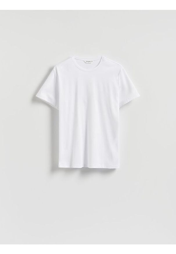 Reserved - T-shirt regular z modalem - biały. Kolor: biały. Materiał: dzianina