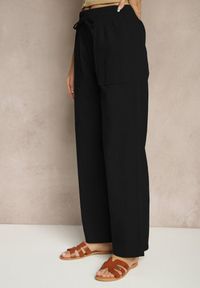 Renee - Czarne Bawełniane Spodnie z Kokardą Davilena. Okazja: na co dzień. Stan: podwyższony. Kolor: czarny. Materiał: bawełna. Styl: elegancki, casual #4