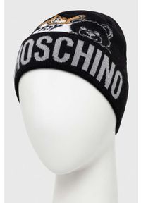 MOSCHINO - Moschino czapka wełniana kolor czarny wełniana. Kolor: czarny. Materiał: wełna #3