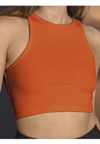 Sinsay - Crop top w prążki - pomarańczowy. Kolor: pomarańczowy. Wzór: prążki