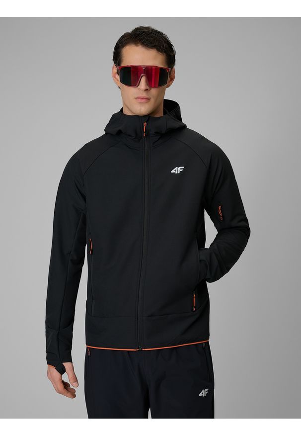4f - 4F Kurtka softshell wiatroodporna męska - czarna XXL. Kolor: czarny. Materiał: softshell. Długość: długie
