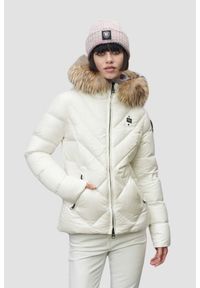 Blauer USA - BLAUER Alicia Biała kurtka damska Short Jackets, Rozmiar M. Kolor: biały. Materiał: puch, poliamid, futro. Styl: elegancki