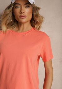 Renee - Pomarańczowy Bawełniany Basicowy T-shirt Lorseli. Okazja: na co dzień. Kolor: pomarańczowy. Materiał: bawełna. Styl: klasyczny, casual, elegancki