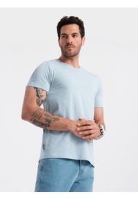Ombre Clothing - T-shirt męski klasyczny bawełniany BASIC - jasnoniebieski V19 OM-TSBS-0146 - XXL. Kolor: niebieski. Materiał: bawełna. Styl: klasyczny #5
