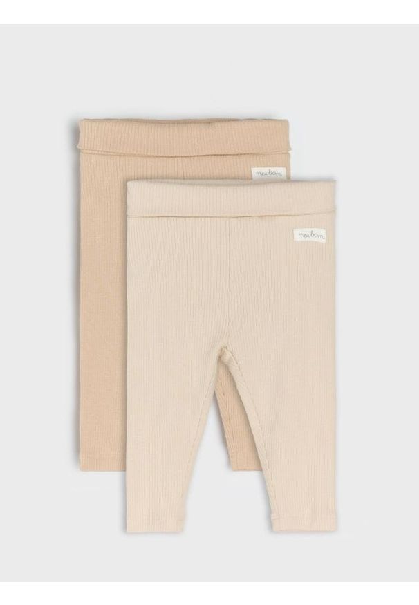 Sinsay - Prążkowane legginsy 2 pack - beżowy. Kolor: beżowy. Materiał: prążkowany