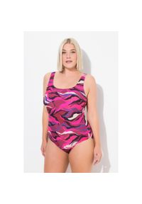 ULLA POPKEN - Damskie Kostium kąpielowy z nadrukiem bez miękkich miseczek okrągły dekolt. Kolekcja: plus size. Kolor: fioletowy. Materiał: poliamid, poliester, materiał, elastan. Wzór: nadruk #1