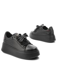 CheBello - Czarne Sneakersy Chebello Skórzane Obuwie Damskie. Okazja: na co dzień. Zapięcie: sznurówki. Kolor: czarny. Materiał: skóra. Wzór: jednolity. Obcas: na platformie. Styl: klasyczny, casual, elegancki #2