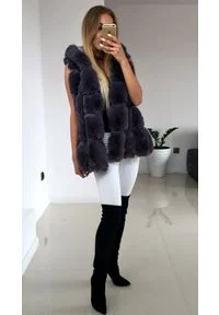 LIGARI - Kaptur Kamizelka La Furs Premium kolor Szara. Kolor: czarny. Materiał: bawełna. Wzór: paski #3