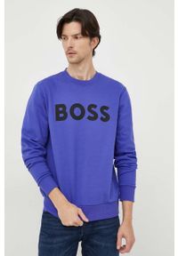 BOSS bluza bawełniana męska kolor fioletowy z nadrukiem. Kolor: fioletowy. Materiał: bawełna. Wzór: nadruk. Styl: klasyczny