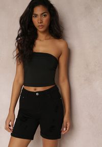 Renee - Czarne Jeansowe Szorty z Efektem Push Up Metaux. Okazja: na co dzień. Kolor: czarny. Materiał: jeans. Sezon: lato. Styl: casual