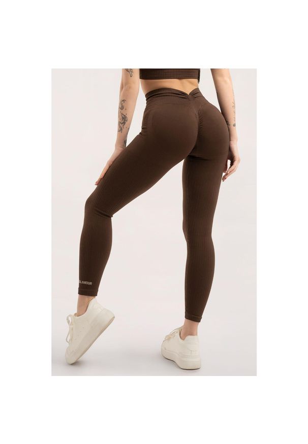 GYM GLAMOUR - Legginsy fitness damskie Gym Glamour deep push up 2.0. Kolor: brązowy. Sport: fitness