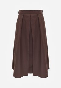 Renee - Brązowa Bawełniana Spódnica o Rozkloszowanym Kroju z Plisami Nerimara. Okazja: na co dzień. Kolor: brązowy. Materiał: bawełna. Wzór: gładki. Sezon: lato. Styl: casual #4
